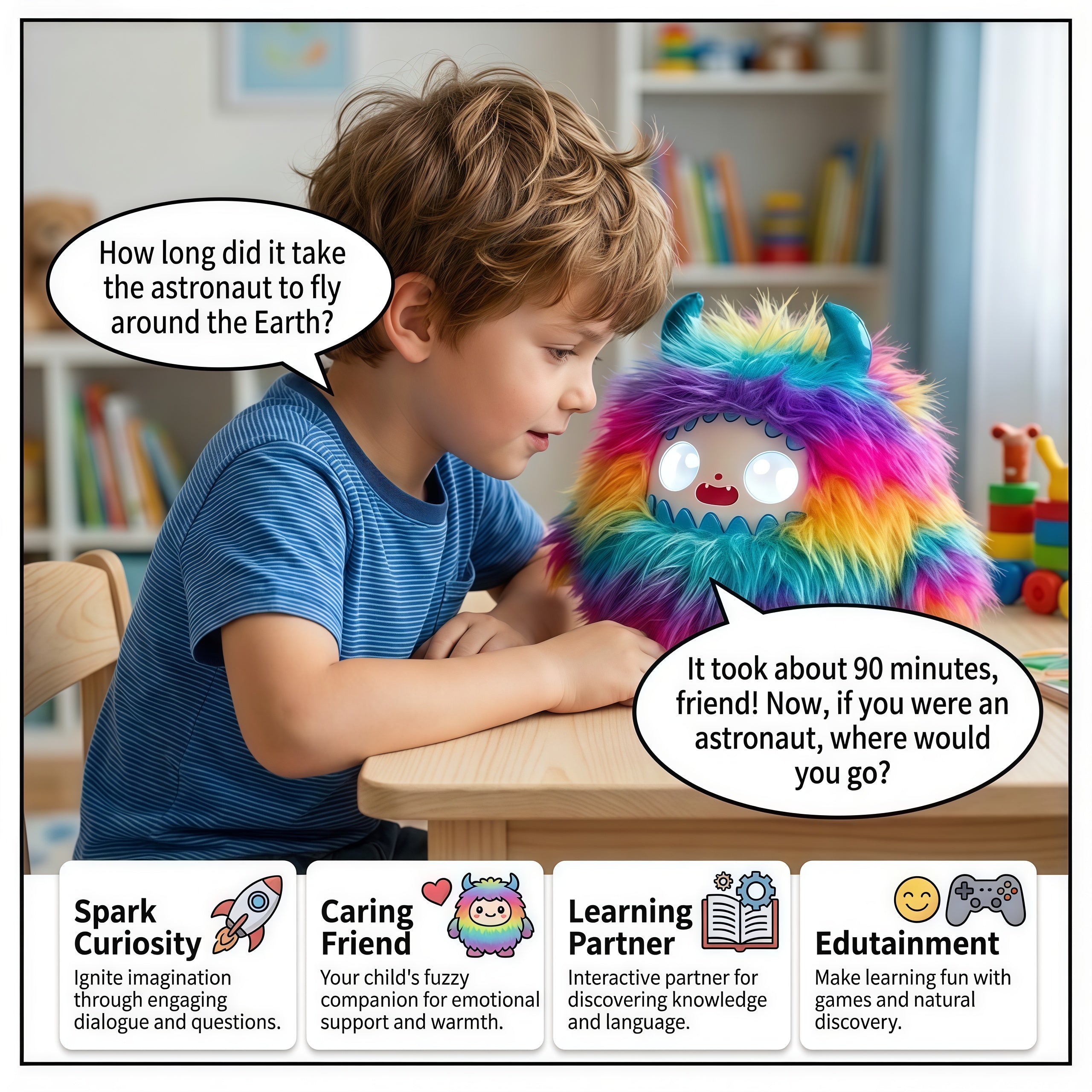AI  Interactive Plush Toy Monster - Rainbow