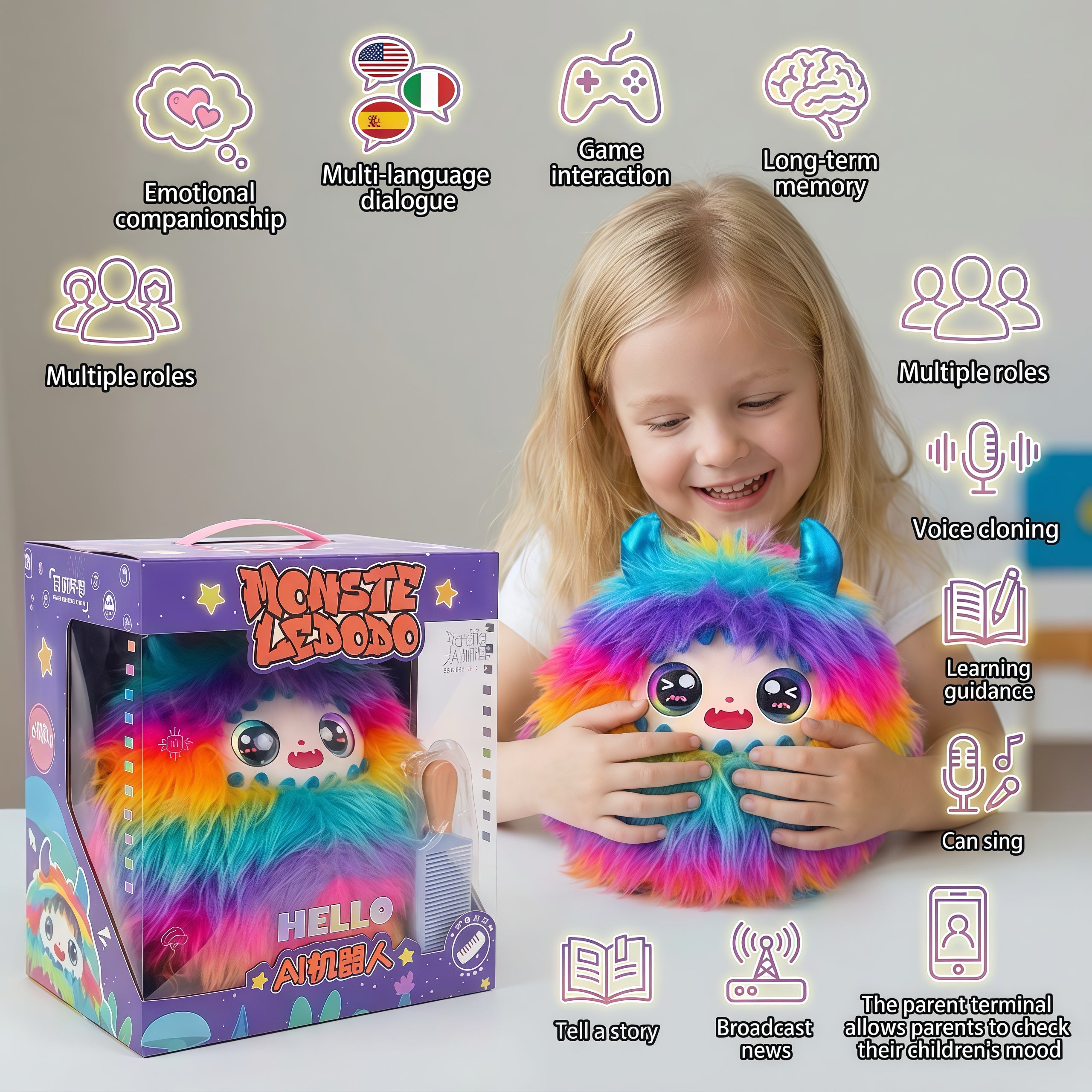 AI  Interactive Plush Toy Monster - Rainbow