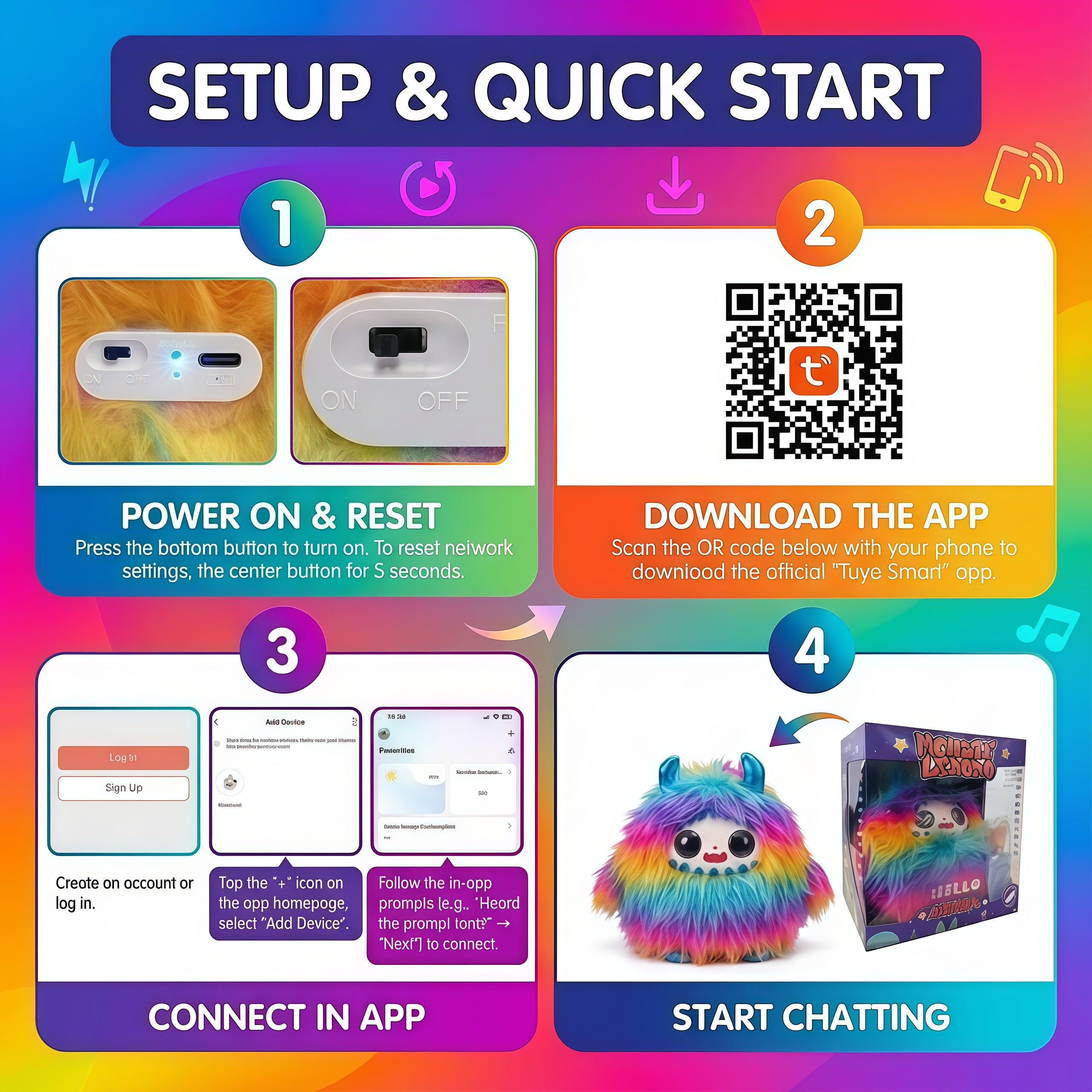 AI  Interactive Plush Toy Monster - Rainbow