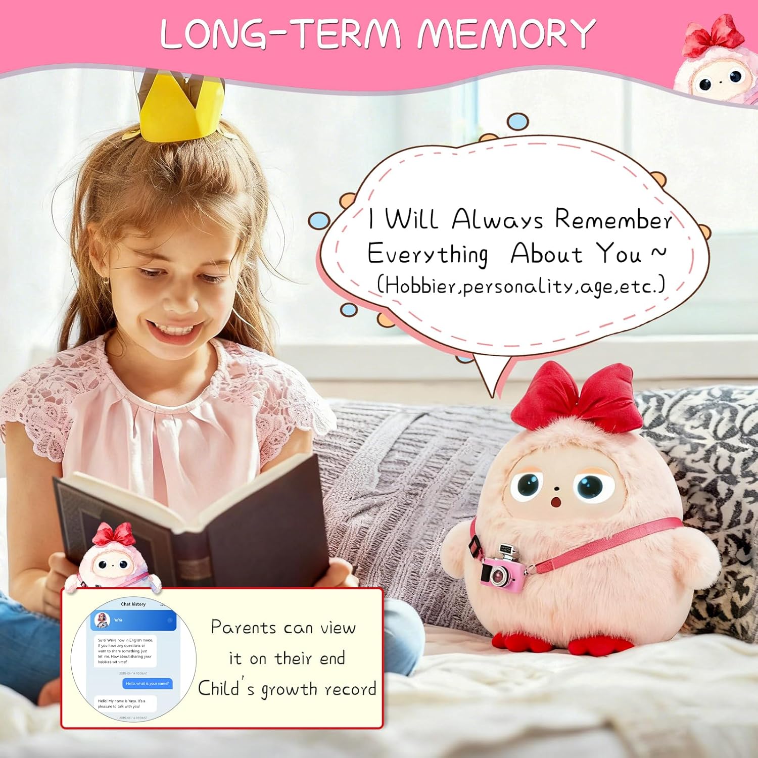 AI  Interactive Plush Toy LEDODO - Pink Bibbon