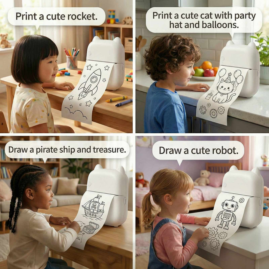 AI Voice Sticker Printer, Portable Voice Controlled Mini Printer, Inkless Thermal Sticker Maker for Home Office Study Notes & Label DIY (1 Roll Sticker Paper Included)