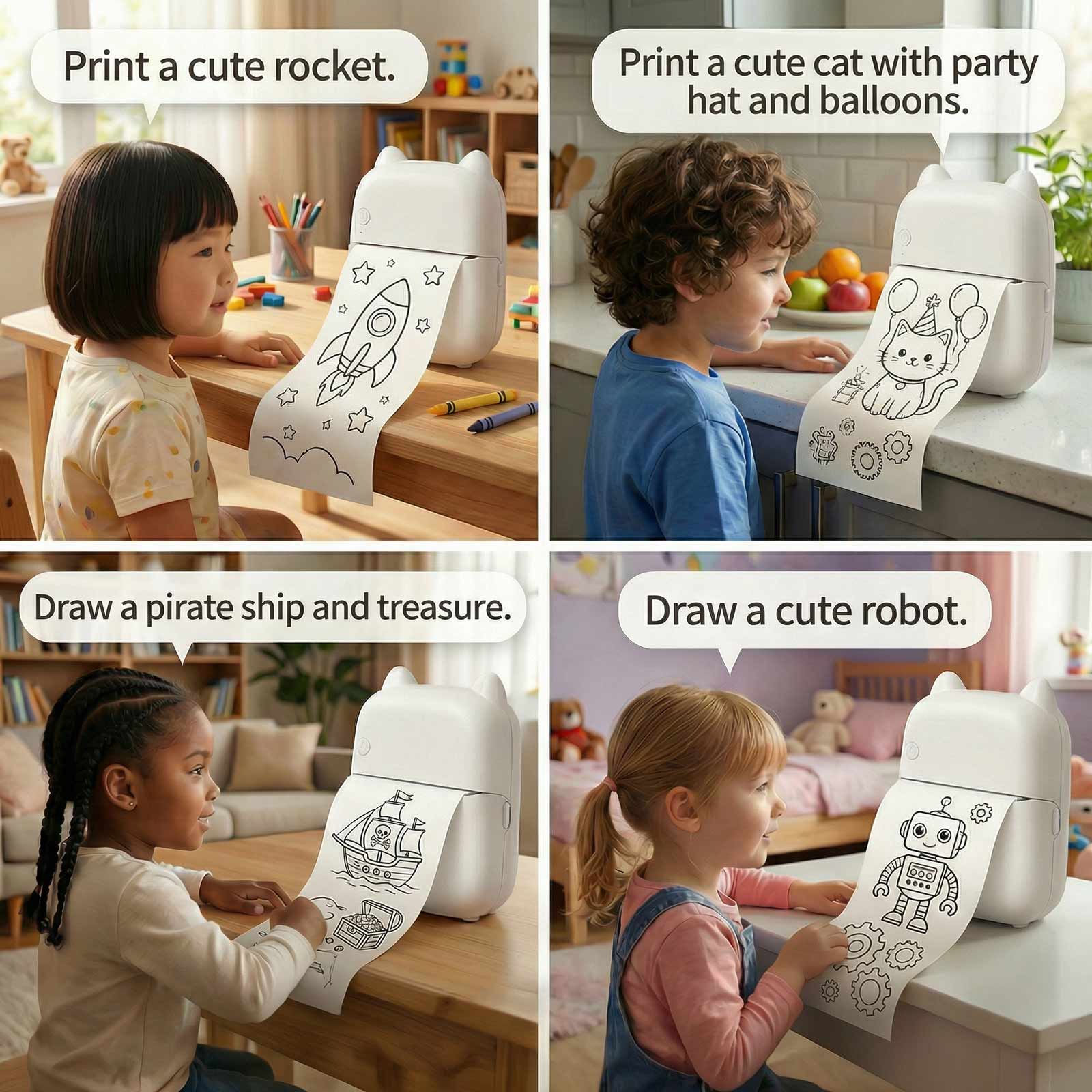 AI Voice Sticker Printer, Portable Voice Controlled Mini Printer, Inkless Thermal Sticker Maker for Home Office Study Notes & Label DIY (1 Roll Sticker Paper Included)