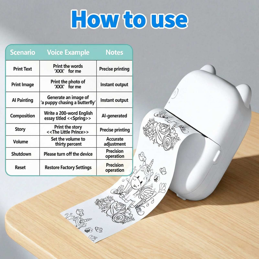 AI Voice Sticker Printer, Portable Voice Controlled Mini Printer, Inkless Thermal Sticker Maker for Home Office Study Notes & Label DIY (1 Roll Sticker Paper Included)