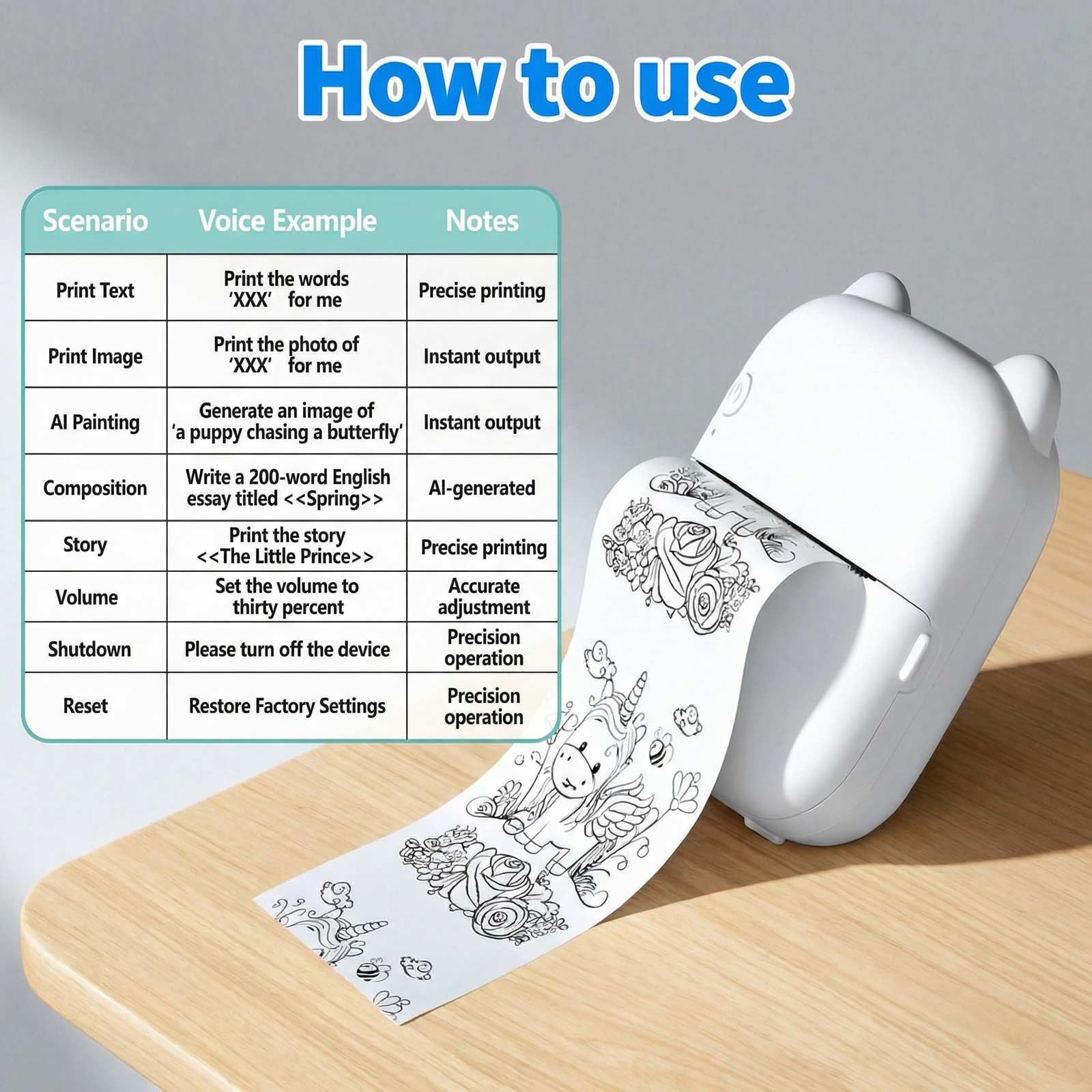 AI Voice Sticker Printer, Portable Voice Controlled Mini Printer, Inkless Thermal Sticker Maker for Home Office Study Notes & Label DIY (1 Roll Sticker Paper Included)