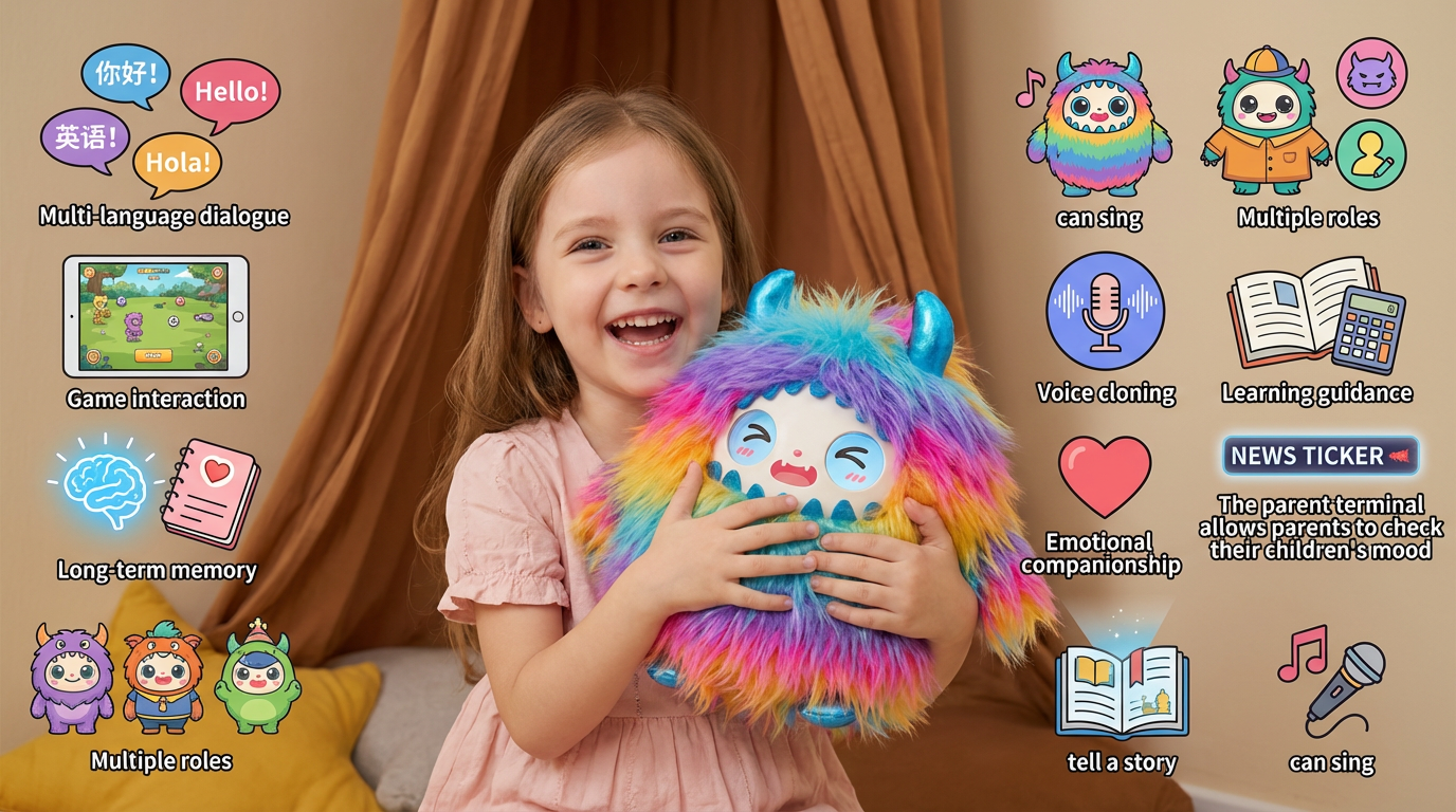 AI  Interactive Plush Toy Monster - Rainbow