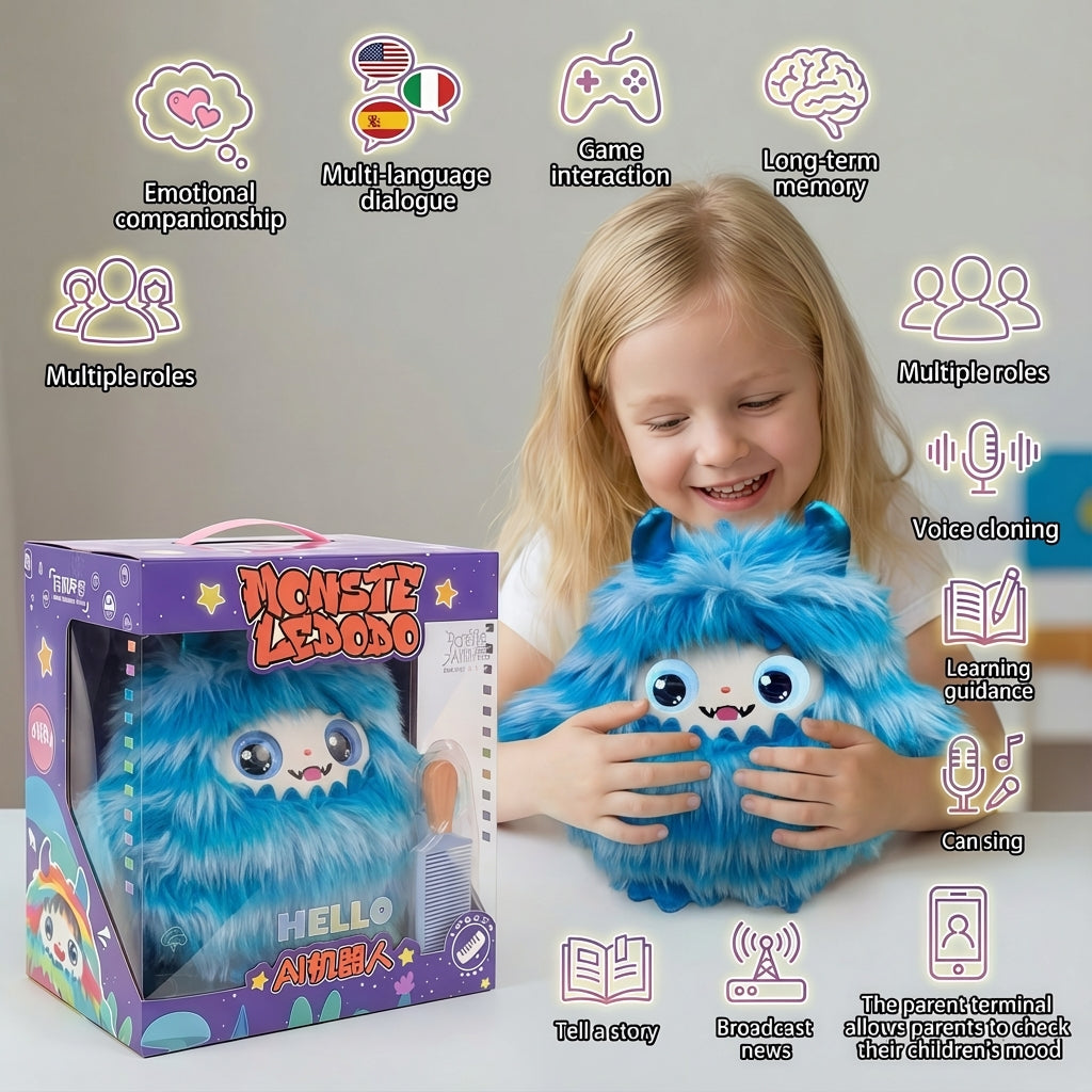 AI Interactive Plush Toy Monster - Blue