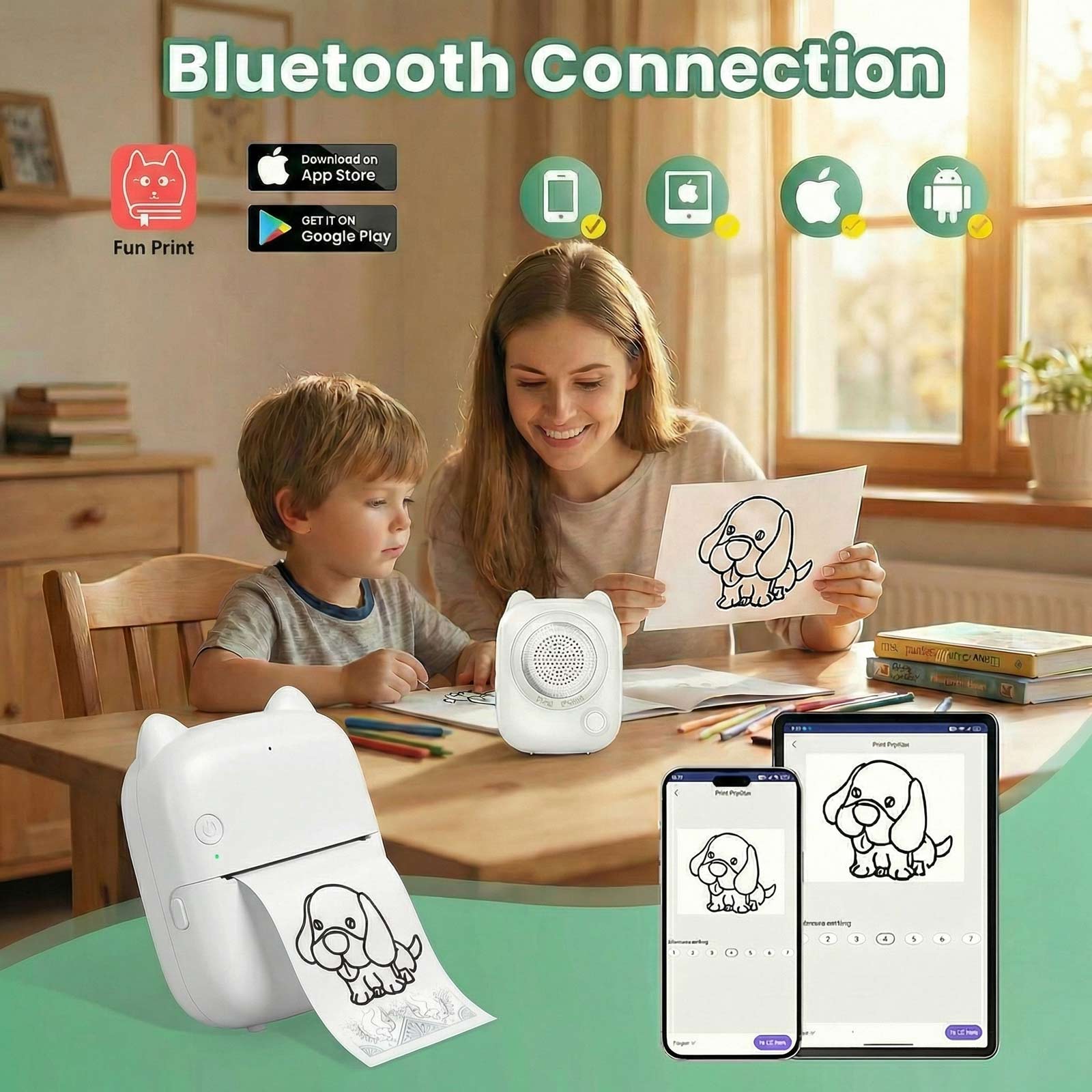 AI Voice Sticker Printer, Portable Voice Controlled Mini Printer, Inkless Thermal Sticker Maker for Home Office Study Notes & Label DIY (1 Roll Sticker Paper Included)
